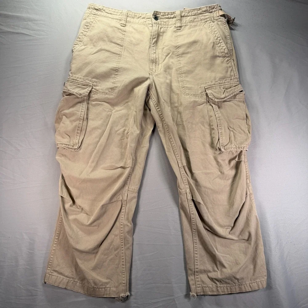 Vintage Y2K Polo Ralph Lauren Cargo Pants Mens 34x28 Beige Paratrooper Pockets